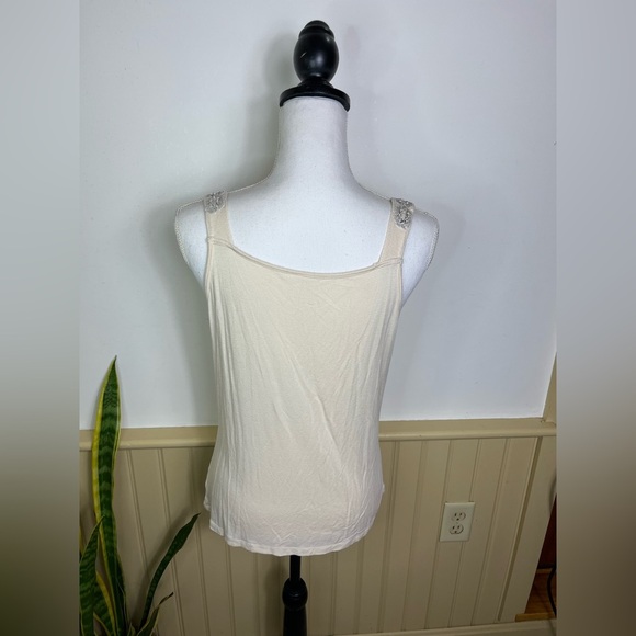 Y2K Nine & Co L Cream Beaded Babydoll Tank Small Glam Sequin Sparkle Going Out - Picture 5 of 10